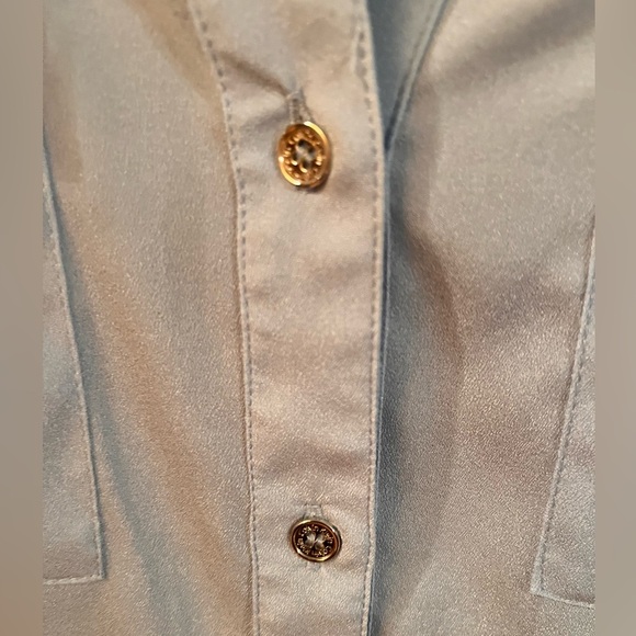 Calvin Klein Light Blue Women Shirt SZ M Silver Buttons Zippers Snap Minimalist - Picture 6 of 16